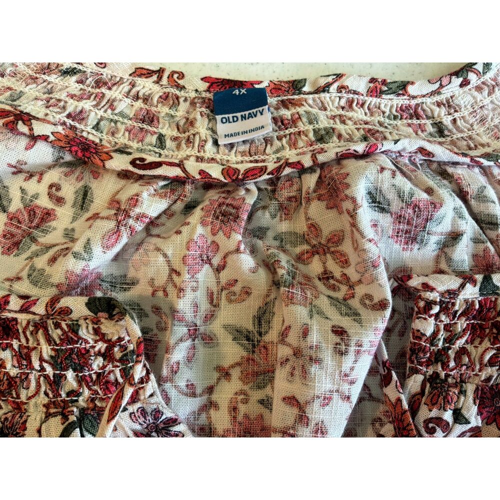 Old Navy Sz 4 Poet Peasant Blouse Floral Botanical Tassel Cotton Work Church - Picture 7 of 8
